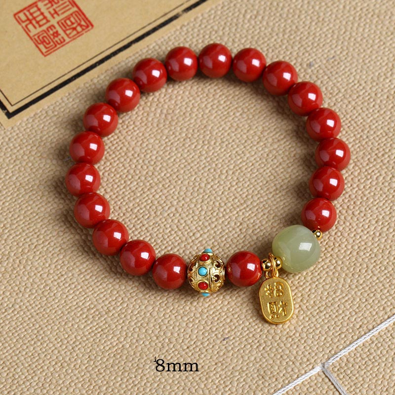 Fortune Jewel Cinnabar Green Aventurine Fortune Protection Charm Bracelet