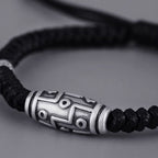 Fortune Jewel 999 Sterling Silver Nine-Eye Dzi Bead Pattern Blessing Rope Bracelet