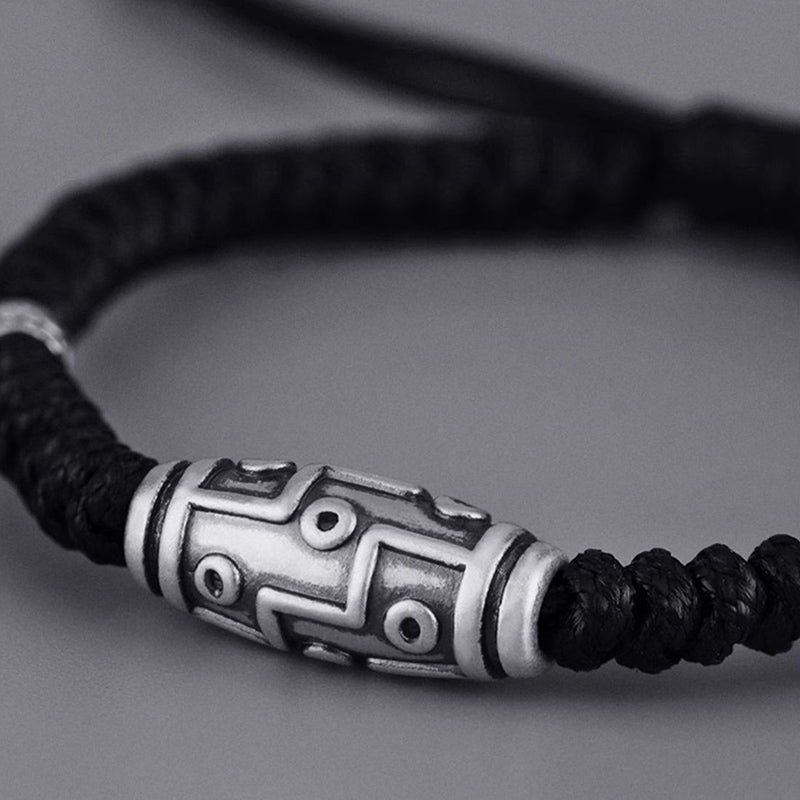 Fortune Jewel 999 Sterling Silver Nine-Eye Dzi Bead Pattern Blessing Rope Bracelet