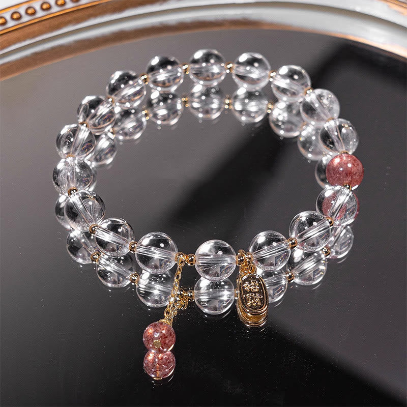Fortune Jewel White Crystal Strawberry Quartz Healing Attract Fortune Charm Bracelet