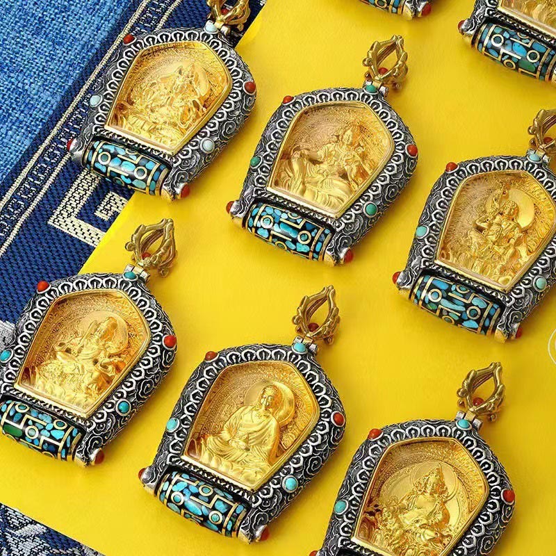 Fortune Jewel Tibet Chinese Zodiac Natal Buddha Thangka Prosperity Rotatable Dzi Bead Necklace Pendant Fortune Jewel