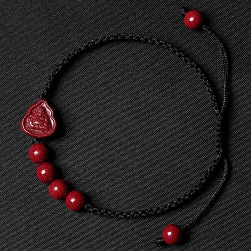 Fortune Jewel Laughing Buddha Avalokitesvara Cinnabar Blessing String Bracelet