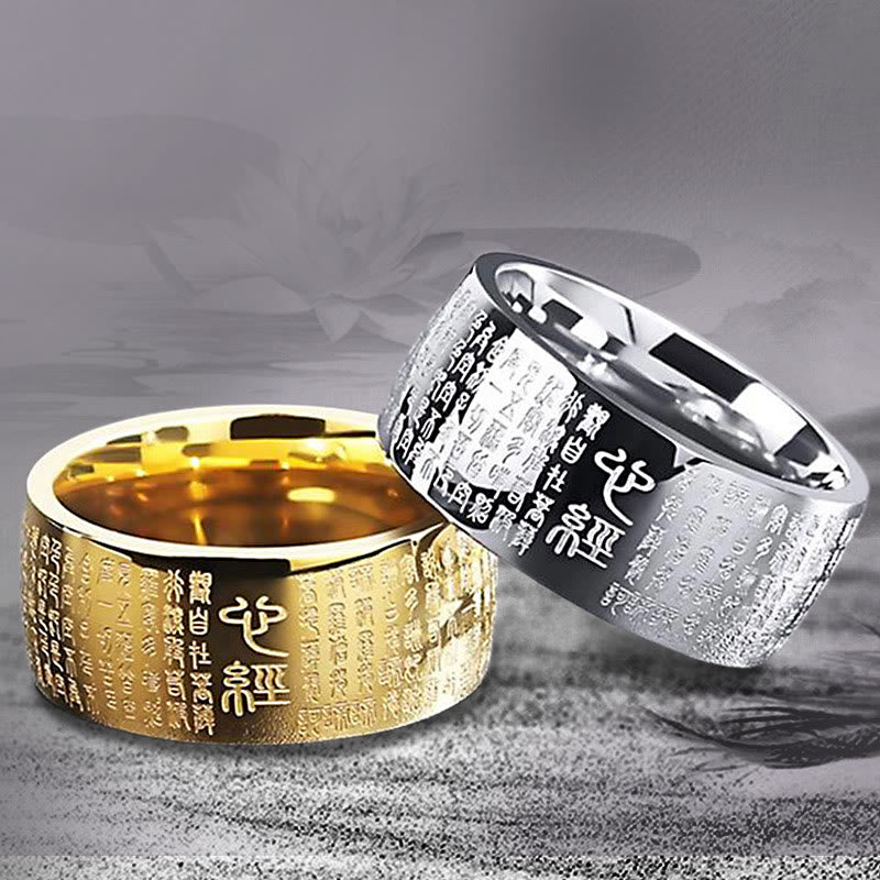 Fortune Jewel FengShui Buddhism Ancient Heart Sutra Lucky Ring