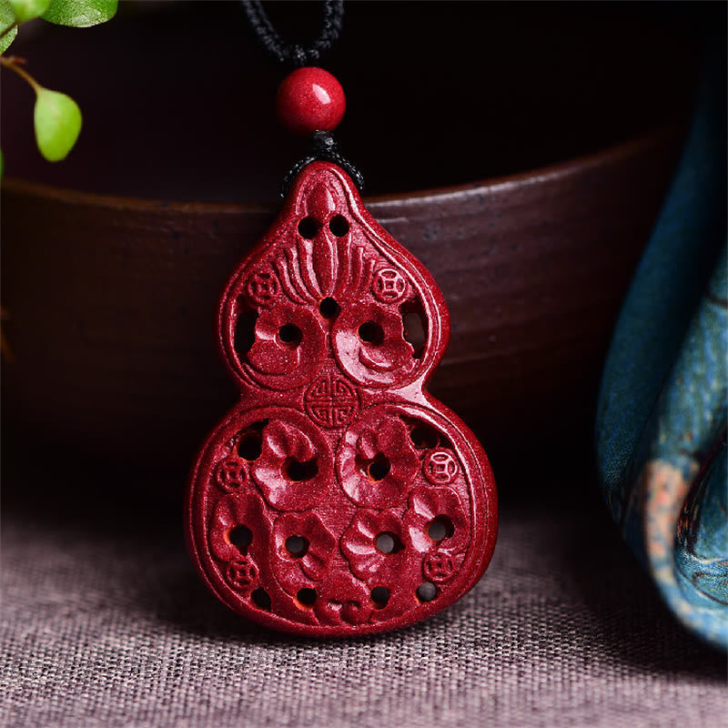 Fortune Jewel Laughing Buddha Yin Yang Chinese Zodiac Gourd Natural Cinnabar Blessing Necklace Pendant