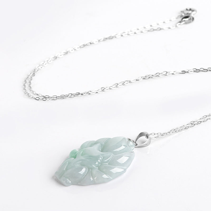 Fortune Jewel Natural Jade Nine Tailed Fox Prosperity Titanium Steel Chain Necklace Pendant