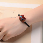 Fortune Jewel Small Leaf Red Sandalwood Ebony Wood Cute Cat Head Calm Protection Braided Bracelet