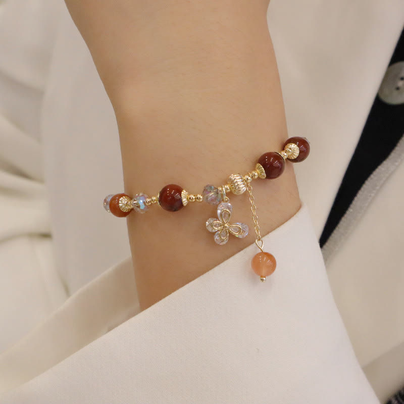 Fortune Jewel Natural Fu Lu Shou Rainbow Crystal Rutilated Quartz Wealth Butterfly Charm Bracelet