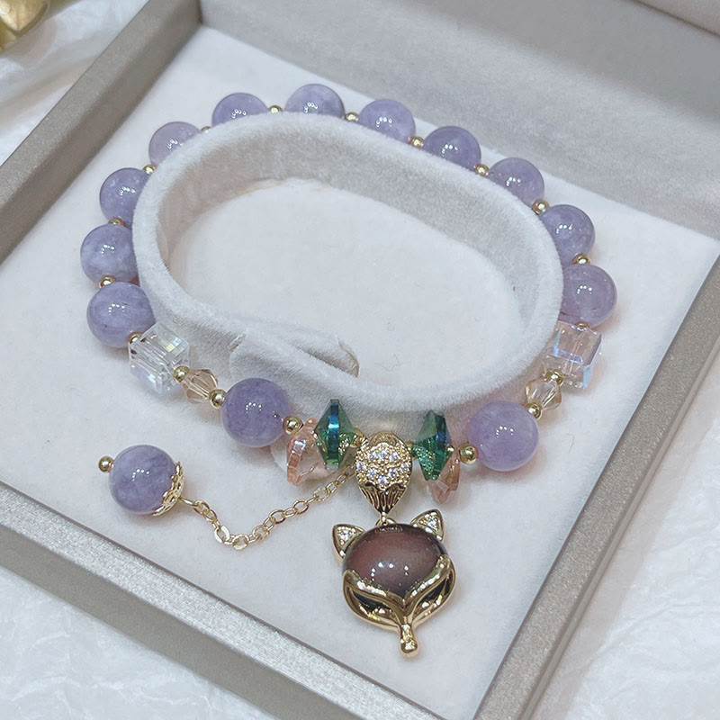 Fortune Jewel Natural Purple Jade Fox Charm Happiness Bracelet