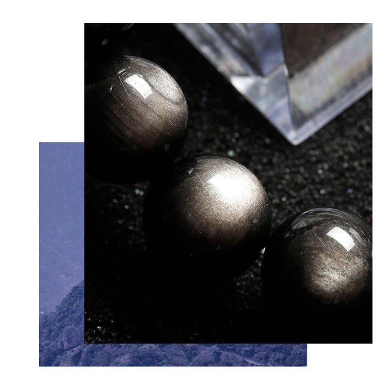 Fortune Jewel Natural Silver Sheen Obsidian Soothing Protection Bracelet
