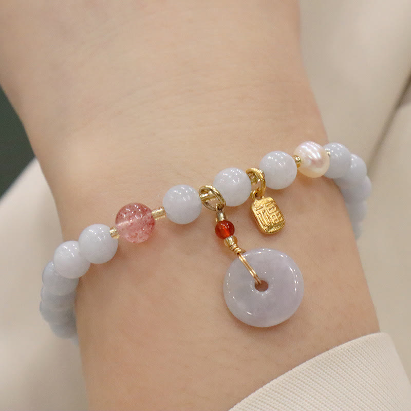 Fortune Jewel Natural Aquamarine Chalcedony Serenity Rabbit Gourd Cat Charm Bracelet