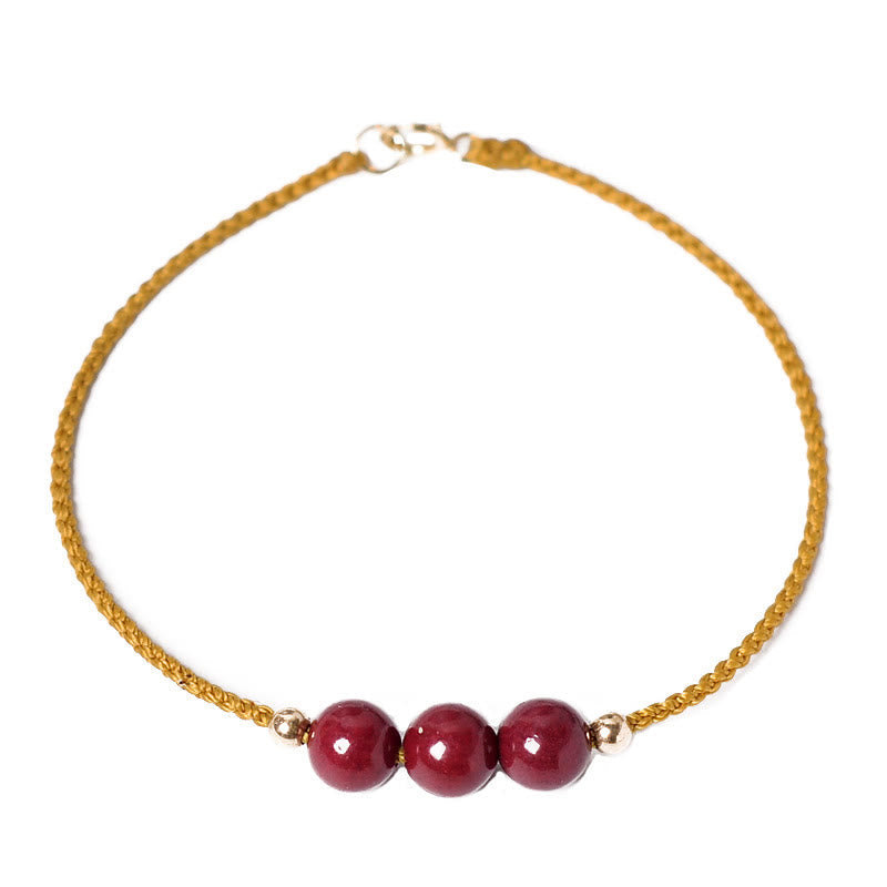 Fortune Jewel 14K Gold Plated Natural Cinnabar Blessing String Braided Bracelet