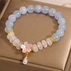 Fortune Jewel Aquamarine White Agate Pearl Abacus Beads Flower Healing Bracelet