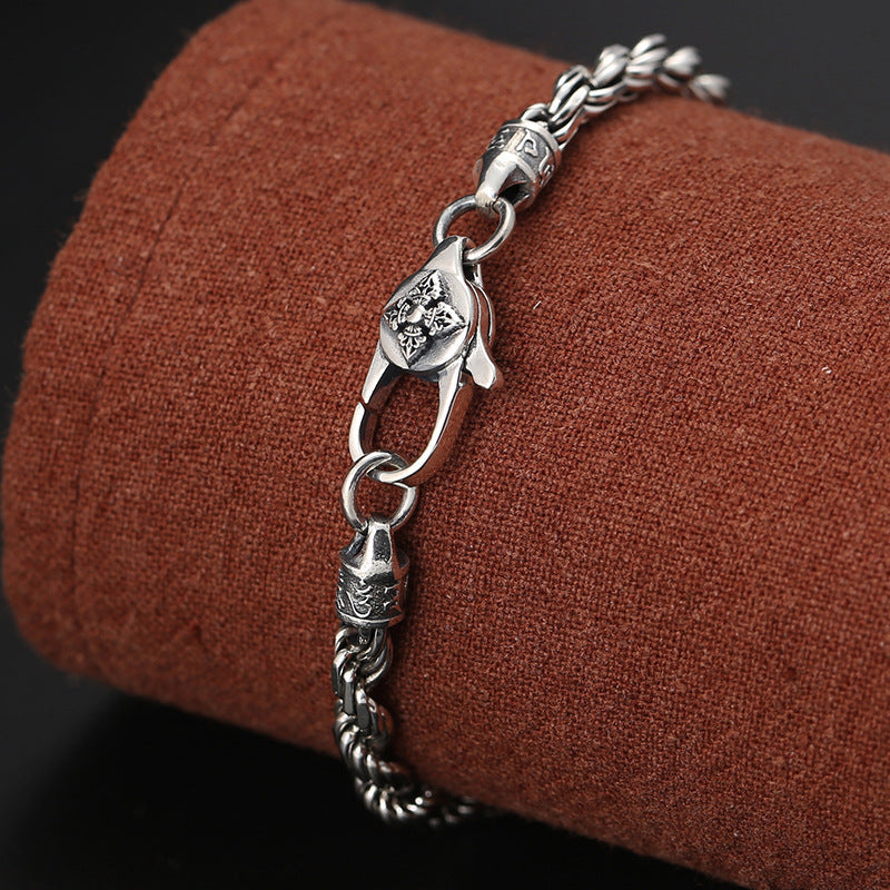Fortune Jewel 925 Sterling Silver Tibet Om Mani Padme Hum Double Dorje Vajra Twisted Design Peace Love Bracelet