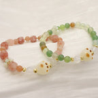Fortune Jewel Green Agate Sun Stone Cat's Eye Bodhi Seed Cat Paw Support Bracelet