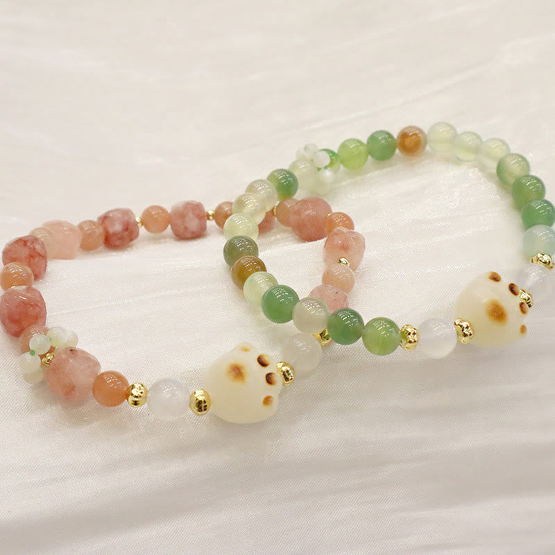 Fortune Jewel Green Agate Sun Stone Cat's Eye Bodhi Seed Cat Paw Support Bracelet