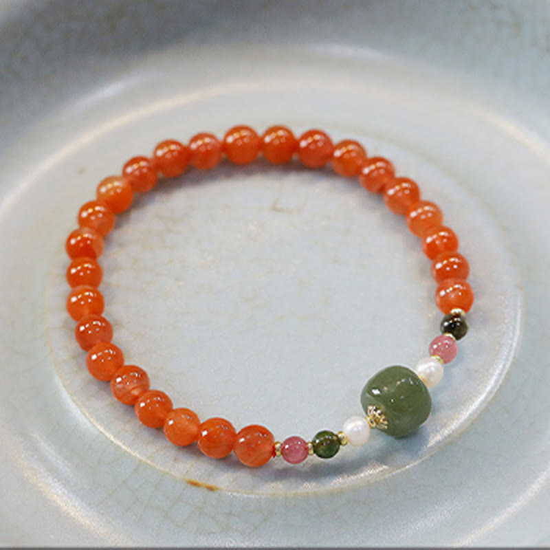 Fortune Jewel Natural Red Agate Hetian Jade Bead Confidence Calm Bracelet
