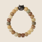 Fortune Jewel Bodhi Seed Silver Sheen Obsidian Cat Head Om Mani Padme Hum Engraved Harmony Bracelet