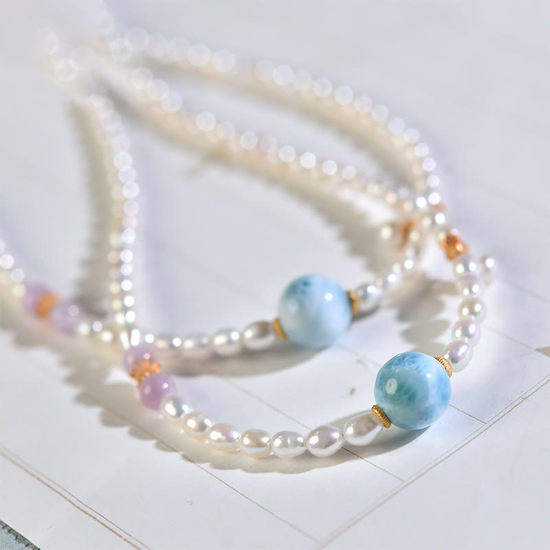 Fortune Jewel 925 Sterling Silver Natural Pearl Larimar Sincerity Necklace Pendant