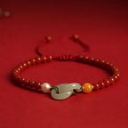 Fortune Jewel Natural Red Agate Hetian Jade Double Peace Buckle Confidence Bracelet