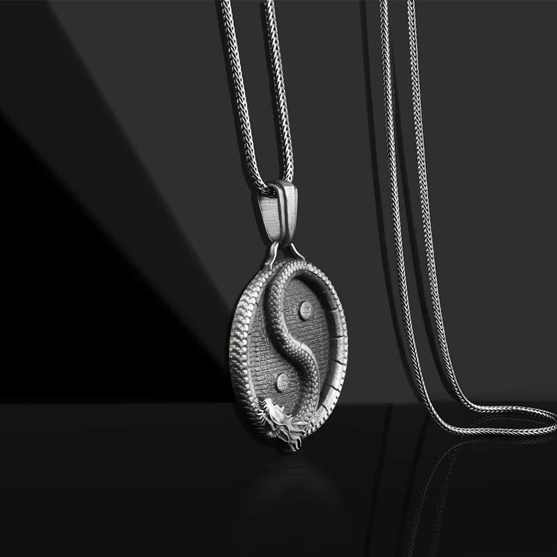 Fortune Jewel Pure Tin Yin Yang Dragon Luck Strength Necklace Pendant Fortune Jewel