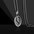 Fortune Jewel Pure Tin Yin Yang Dragon Luck Strength Necklace Pendant Fortune Jewel