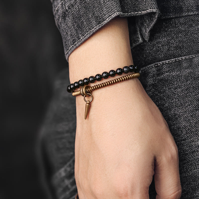 Fortune Jewel Rainbow Obsidian Copper Inner Peace Healing Double Layer Bracelet