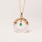 Fortune Jewel Green Chalcedony Peace Buckle Design Strength Necklace Pendant