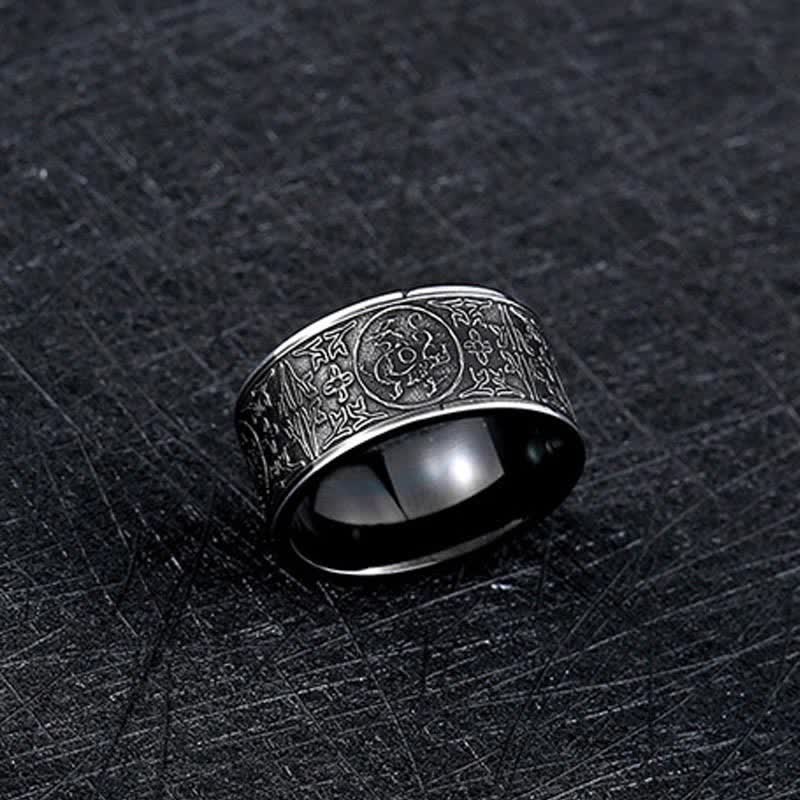 Fortune Jewel Four Guardian Beast Dragon White Tiger Suzaku Basalt Carved Success Luck Ring Fortune Jewel