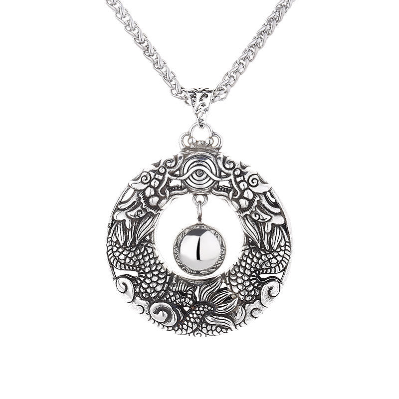 Fortune Jewel Double Dragon Playing Bead Copper Protection Necklace Pendant
