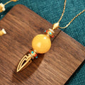 Fortune Jewel 24K Gold Plated Amber Dorje Vajra Clear Anxiety Necklace Pendant