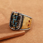 Fortune Jewel Tibetan Nine-Eye Dzi Bead Wealth Blessings Rotatable Ring