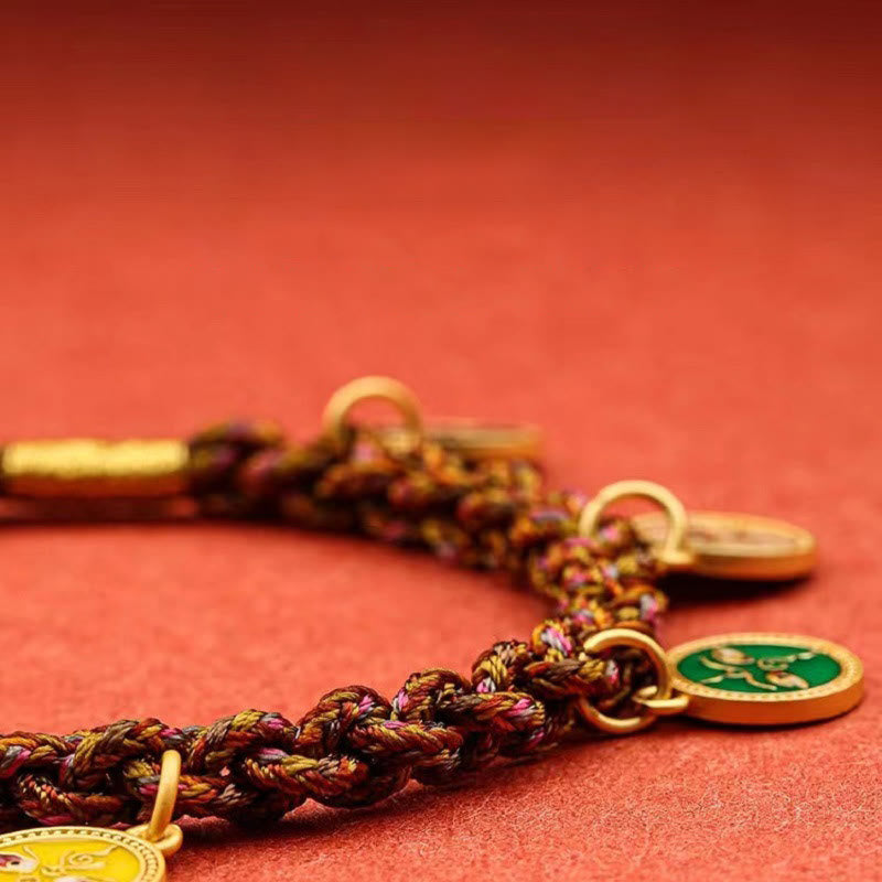 Fortune Jewel Tibetan Five God Of Wealth Thangka Luck Braid String Bracelet