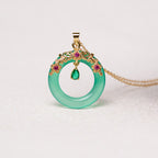 Fortune Jewel Green Chalcedony Peace Buckle Design Strength Necklace Pendant