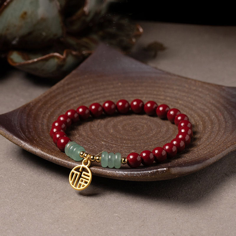 Fortune Jewel Cinnabar Green Aventurine Luck Blessing Bracelet