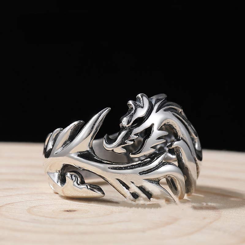Fortune Jewel Dragon Pattern Protection Strength Adjustable Ring Fortune Jewel