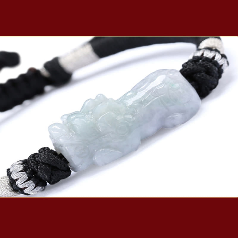 Fortune Jewel Handmade Natural Jade PiXiu Luck Prosperity Braided String Bracelet