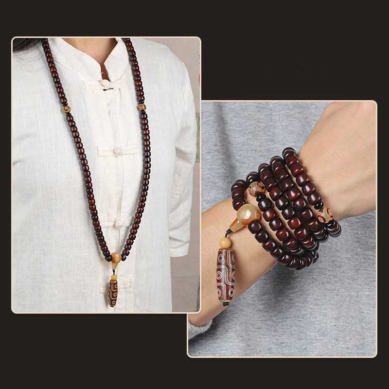 Fortune Jewel 108 Mala Beads Three-eyed Dzi Bead Nine-eye Dzi Bead Jade Luck Bracelet