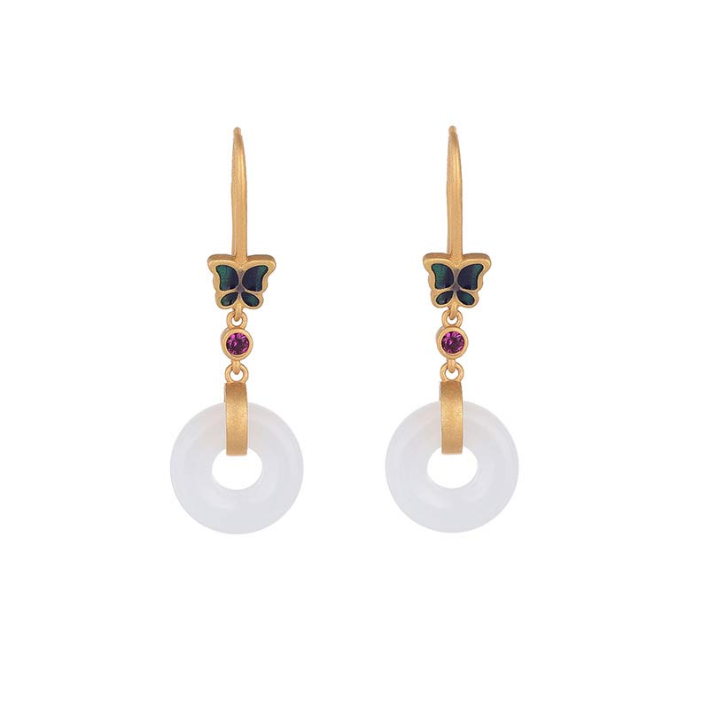 Fortune Jewel FengShui White Jade Butterfly Fortune Earrings