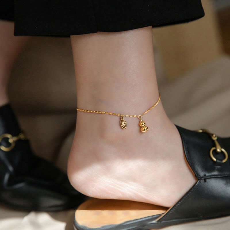 Fortune Jewel 18k Gold Plated Copper Lucky Gourd Design Wealth Buckle Anklet
