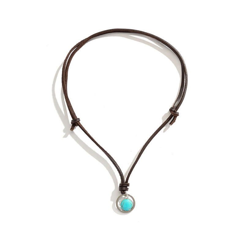 Fortune Jewel Round Turquoise Stone Protection Strength Necklace Pendant