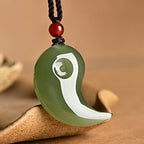 Buddha Stones Yin Yang White Jade Cyan Jade Protection Blessing Necklace String Pendant Fortune Jewel