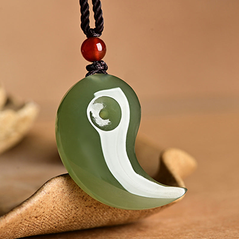Buddha Stones Yin Yang White Jade Cyan Jade Protection Blessing Necklace String Pendant Fortune Jewel