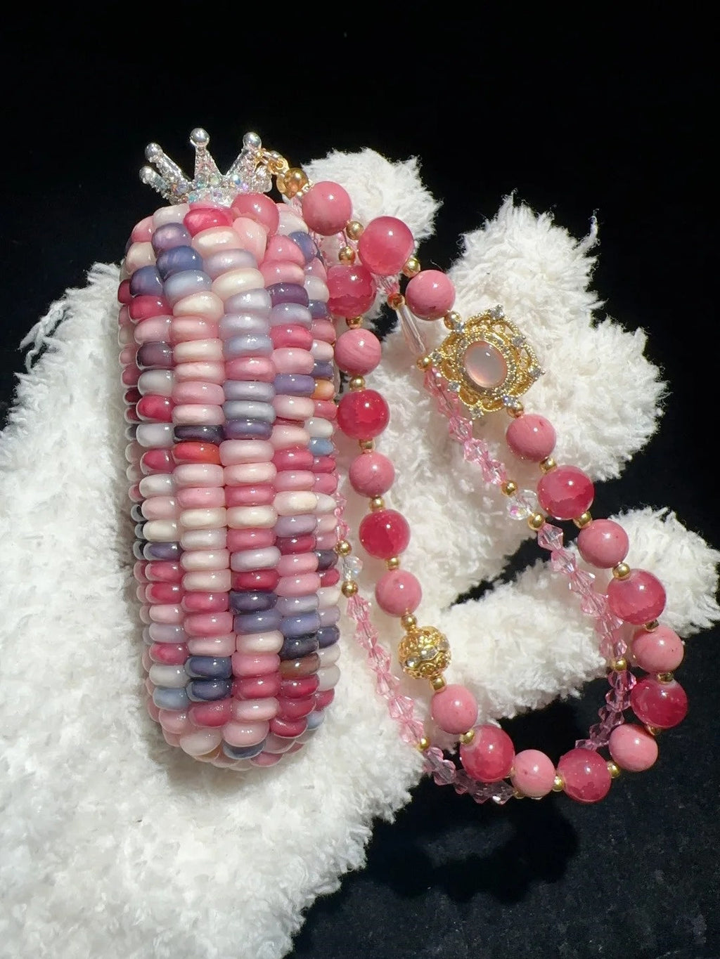 Cute Strawberry Bear-Inspired Natural Corn Charms for Fidgeting