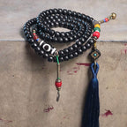 Fortune Jewel 108 Beads Mala Ebony Wood Dzi Bead Copper Balance Tassel Bracelet
