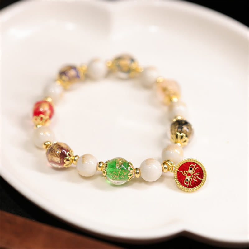Fortune Jewel Tibetan Five God Of Wealth Fortune Liuli Glass Bead Incense Ash Porcelain Bead Charm Bracelet