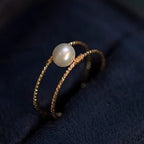 Fortune Jewel Round Jade Pearl Bead Double Layer Copper Luck Adjustable Ring