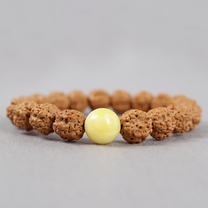 Fortune Jewel Tibet Rudraksha Bodhi Seed Dzi Bead Amber Turquoise Wealth Bracelet
