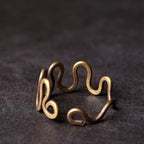 Fortune Jewel Simple Curved Brass Design Copper Luck Wealth Adjustable Ring