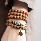 Fortune Jewel 108 Mala Rudraksha Beads Bodhi Seed Dzi Bead Luck Auspiciousness Tassel Bracelet