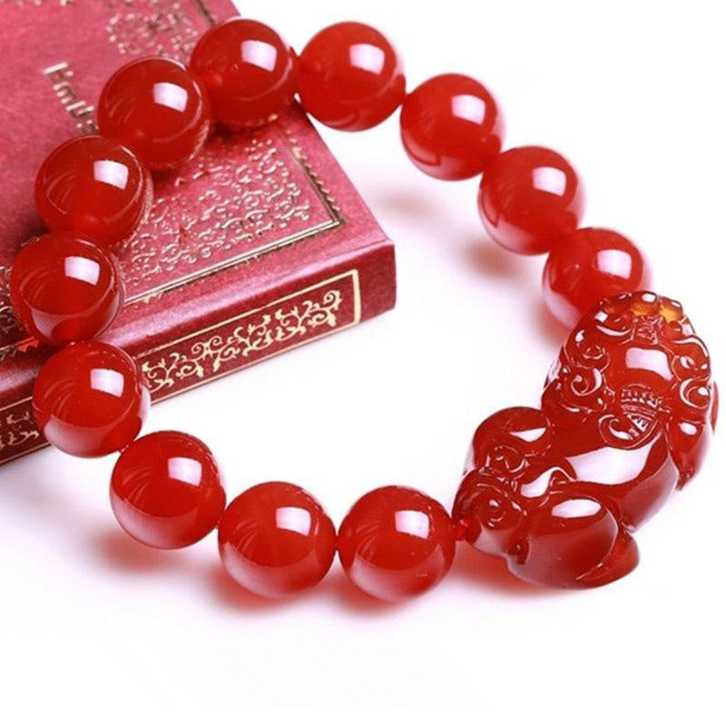 Fortune Jewel Red Agate Lucky Pixiu Wealth Luck Bracelet